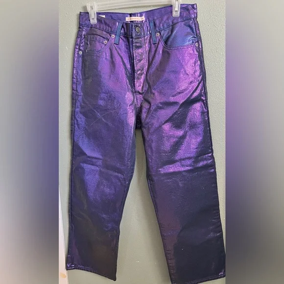 Levi’s Ribcage Metallic Purple Jeans 30 - Picture 3 of 9